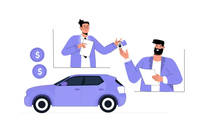 Car Dealership Sales Talk Concept Flat Character Illustration image